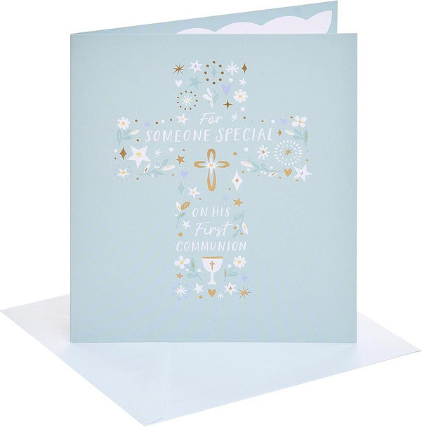 Cross Icons Design for Boy Communion Congratulations Card