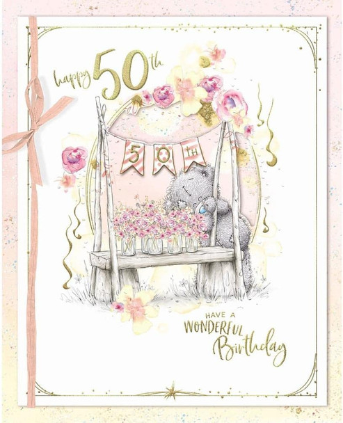 Bear With Jars Of Flowers 50th Birthday Card