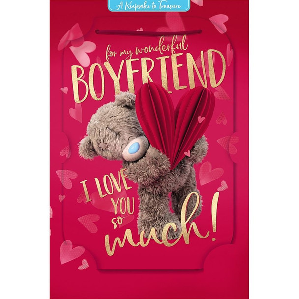 Bear Holding Paper Heart Wonderful Boyfriend Luxury 3D Birthday Card