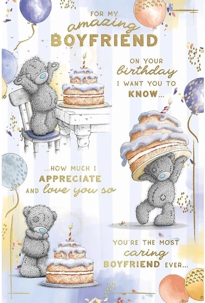 Bear With Cake Boyfriend Verse Birthday Card