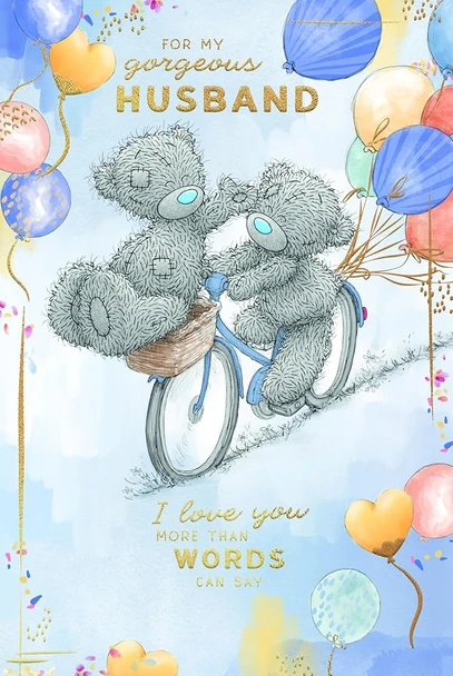 Bears On Bicycle Gorgeous Husband Luxury Birthday Card