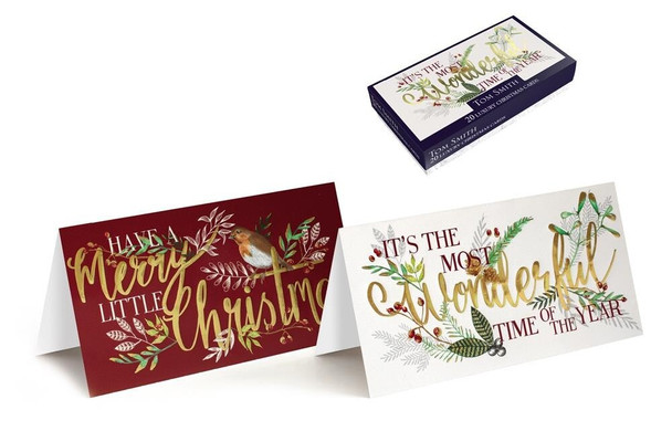 Pack of 20 Luxury Whimsical Text Design Slim Christmas Cards