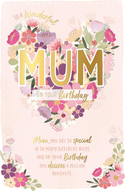 Floral Heart Wonderful Mum Luxury Birthday Card