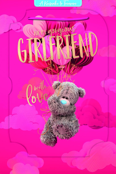 Bear With Balloons 3D Photo Finish Keepsake Girlfriend Birthday Card