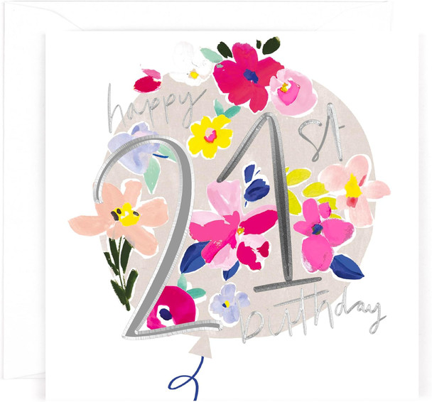 Contemporary Floral Design Luxury 21st Birthday Card