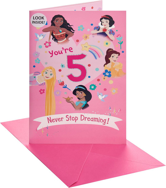 Princess Castle Scene 5th Birthday Card with Activity Inside