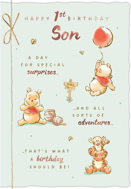 Winnie the Pooh and Tiger Adventure Design Son 1st Birthday Card