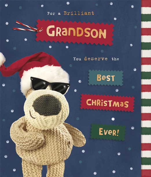 Boofle Wearing Santa Cap Grandson Christmas Card