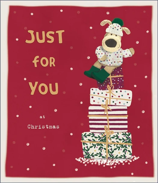Boofle Sitting On Pile Of Gifts Christmas Card