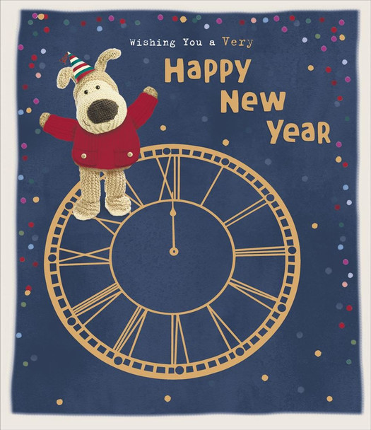 Boofle Standing On Clock New Year Card