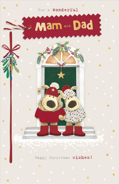 Boofles Standing Outside Door Mam & Dad Christmas Card