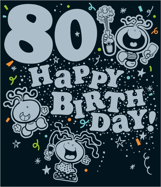 Characters and Lettering 80th Birthday Card