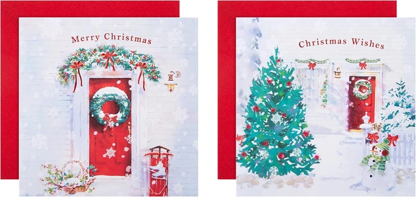 Festive Door 16 Pack 2 Designs Charity Christmas Cards