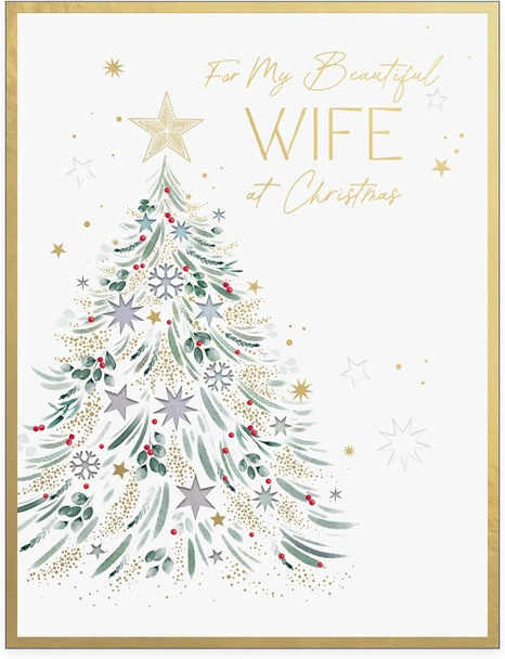 Gold and Holographic Tree Design Wife Christmas Card