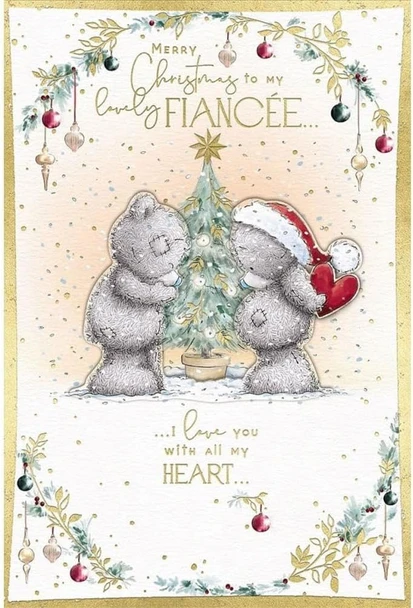 Bears At Tree Lovely Fiancée Handmade Christmas Card