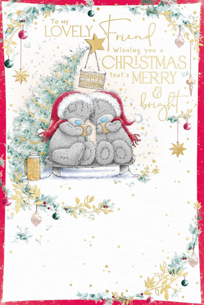 Bears Sat Together Holding Mugs Lovely Friend Christmas Card