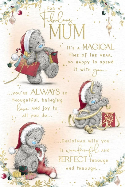 Bear With Shopping Bags Fabulous Mum Christmas Card