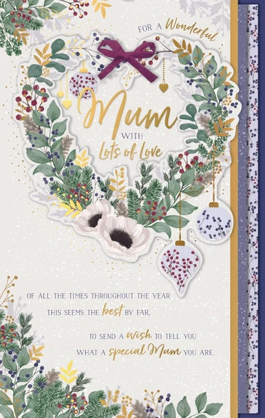Heart Wreath Design Luxury Handmade Die Cut Mum Christmas Card