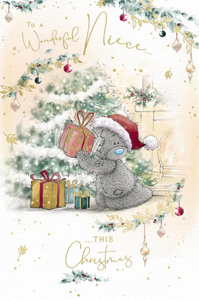 Bear Holding Up Present Wonderful Niece Christmas Card