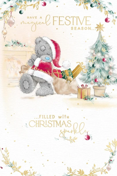 Bear In Santa Outfit Carrying A Sack Of Gifts Christmas Card