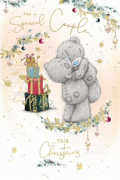 Bears Embracing By Stack Of Gifts Special Couple Christmas Card