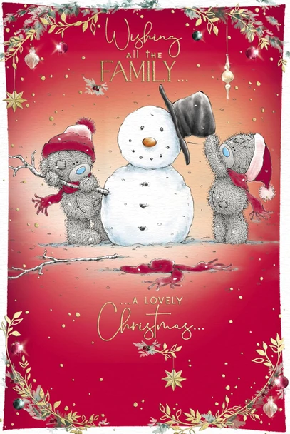 Bears Dressing Snowman  To All The Family Christmas Card