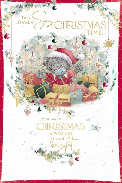 Bear Amidst Lots Of Presents Son Christmas Card