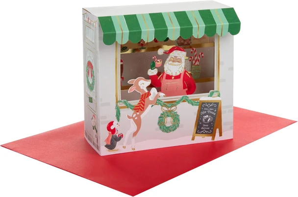 Paper Wonder 3D Pop Up Santa Hot Cocoa Shop Christmas Card