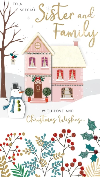 Special Sister & Family Embellished Hand Finished Champagne Christmas Card