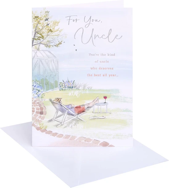 Man Sat in Garden Design Uncle Birthday Card