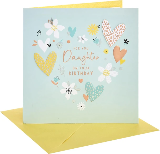 Flowers & Heart Design Daughter Birthday Card