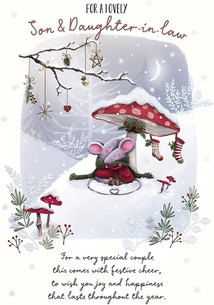 Mice Under Mushroom Son & Daughter in Law Christmas Card