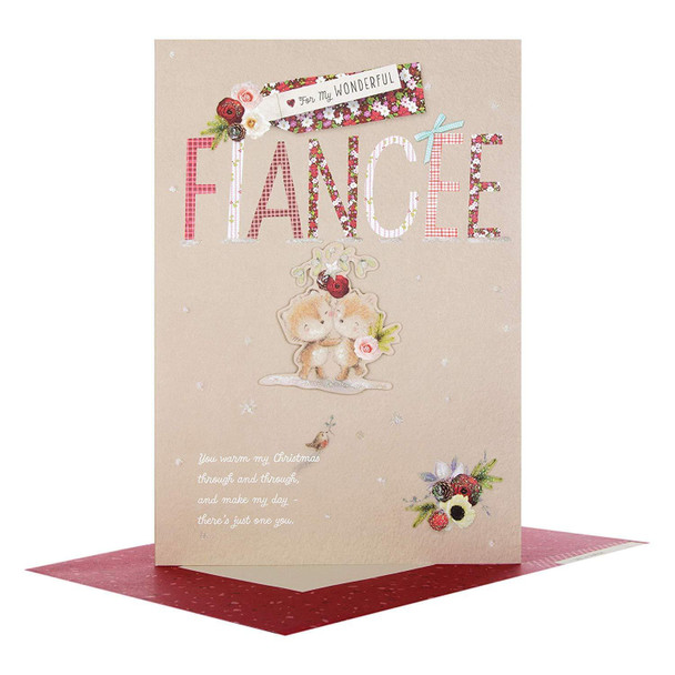 Hallmark Wonderful Fiancee Medium Christmas New 3D and Glitter Card 'Love You Lots'