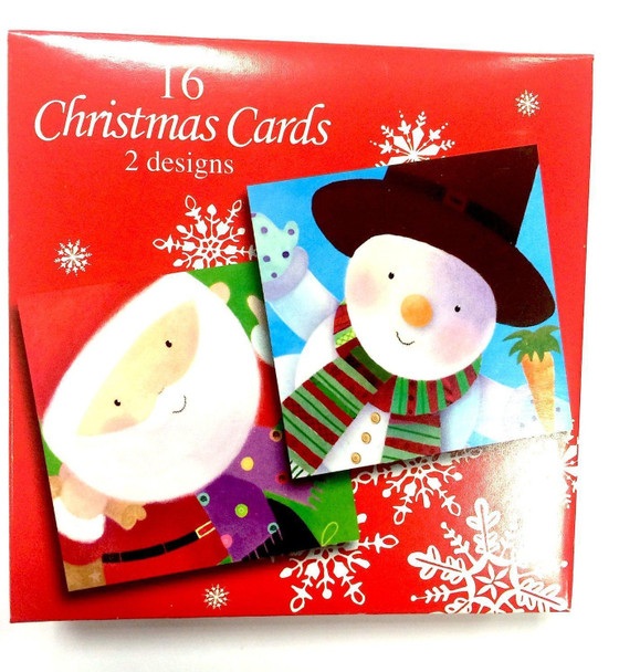 Pack of 16 Christmas Cards 2 Designs Santa & Snowman