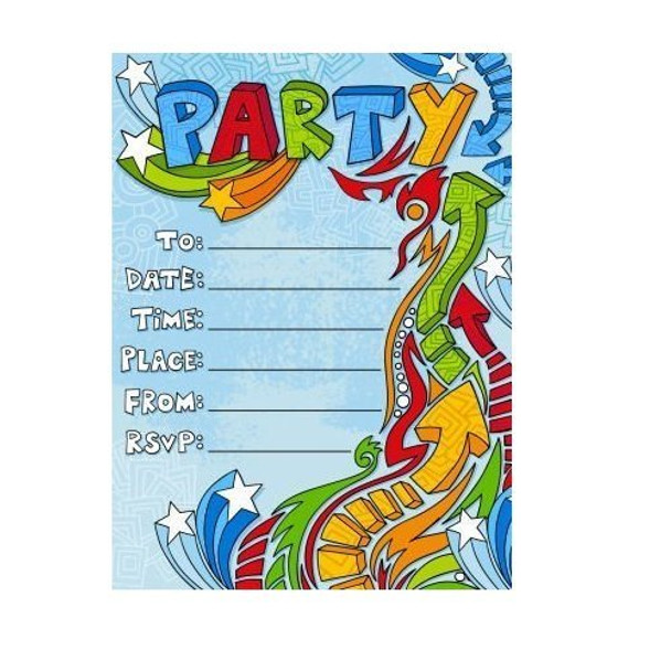 Pack of 20 Quality Blue Retro Party Invitations with Envelopes by Carlton Cards