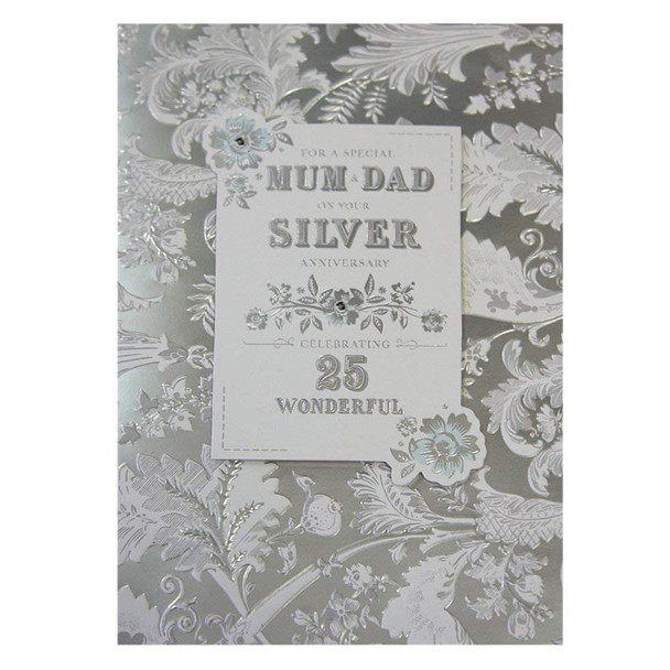 Hallmark 25th Silver Anniversary Card For Mum And Dad 'Happy Moments And Warm Memories' Medium