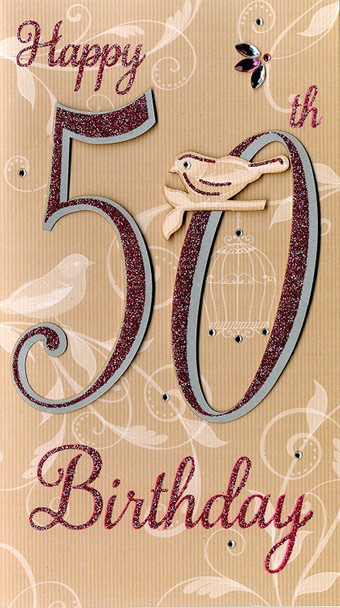 Happy 50th Birthday Greeting Card Hand-Finished Champagne Range Cards