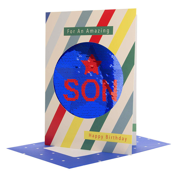 Hallmark Reversible Sequin Son Birthday Card 'Enjoy' Medium