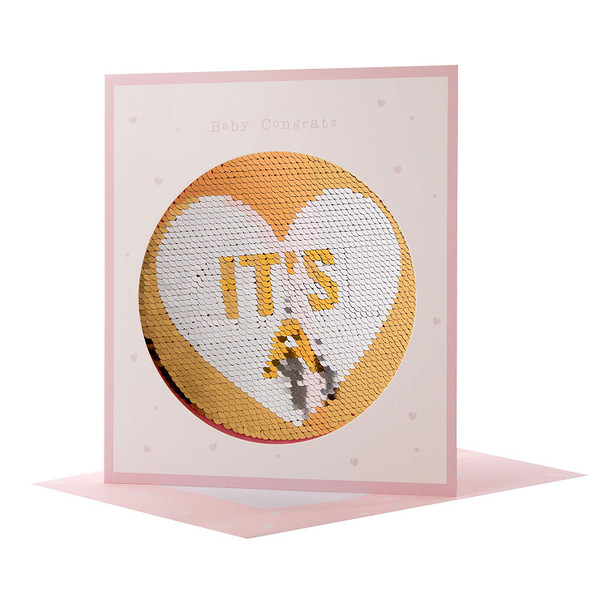 Hallmark Reversible Sequin Card 'It's A Girl' Medium