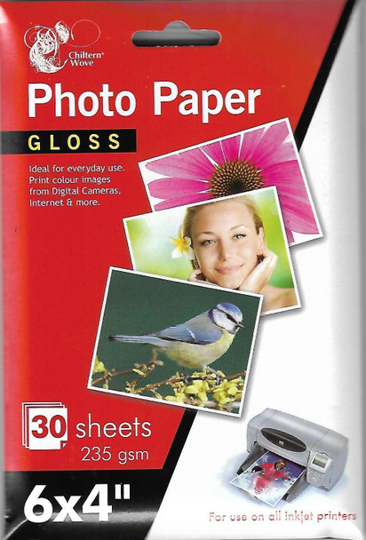 6 x 4" Gloss Printer Photo Paper 30 Sheets 235gsm For Inkjet Printers