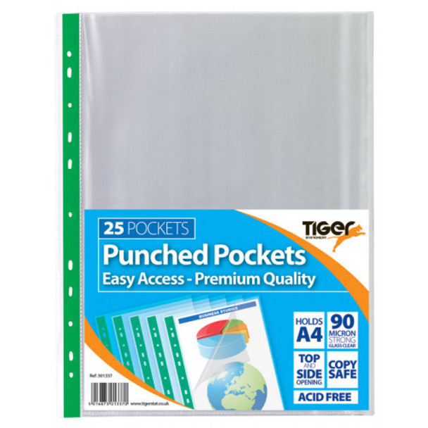 Pack of 25 Tiger A4 Easy Access Punched Pockets