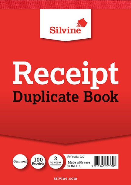 Silvine Duplicate Cash Receipt Book Gummed 50 Sheets (230)