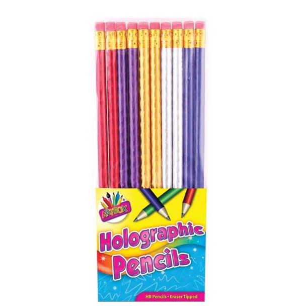10 Holographic Rubber Tipped HB Pencils
