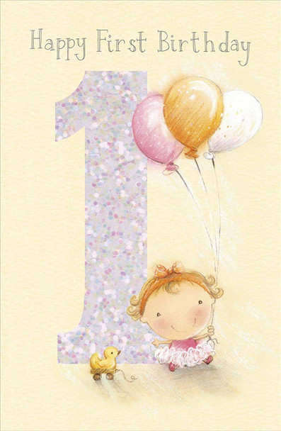 Thinking Of You Little Girls with Balloons Age 1 Birthday Card