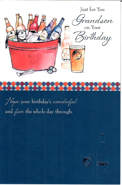 Wishing Well Grandson with A Bucket of Real Ale Birthday Card