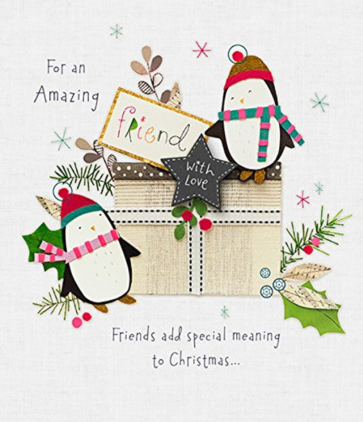 Amazing Friend Cute Penguin Luxury Handmade New Christmas Greeting Card