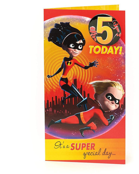 Disney The Incredibles Age 5 Birthday Card with Badge