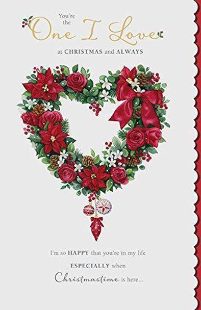 One I Love Heart Wreath Christmas and always Lovely Verse Card