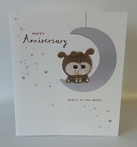 Cute Couple sitting on the moon Anniversary Card