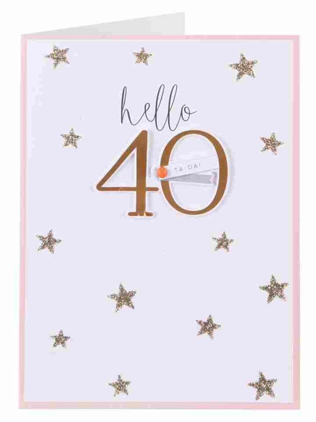 40 Ta-Da Happy Birthday Modern Age 40th Glitter & Attachments New Card